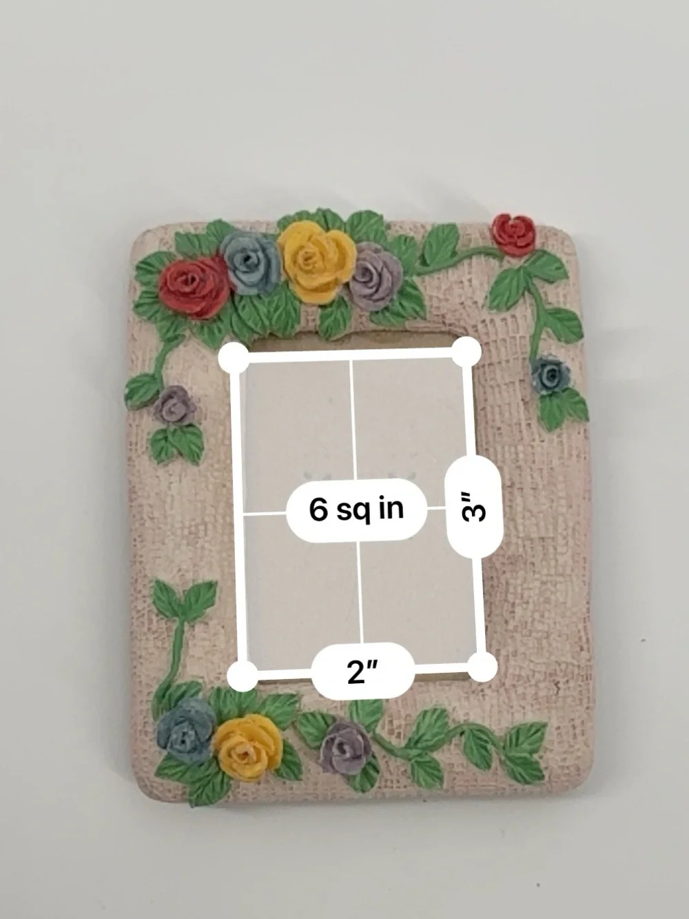 Handcrafted Pink Floral Picture Frame Multicolor Roses 2x3 Photo Opening
